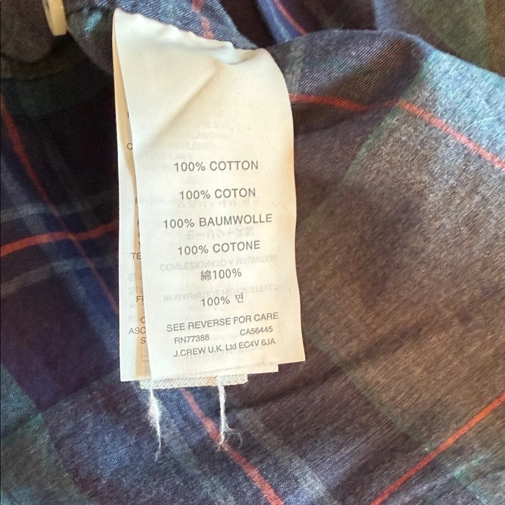 J. Crew Men's Navy and Green Plaid Shirt